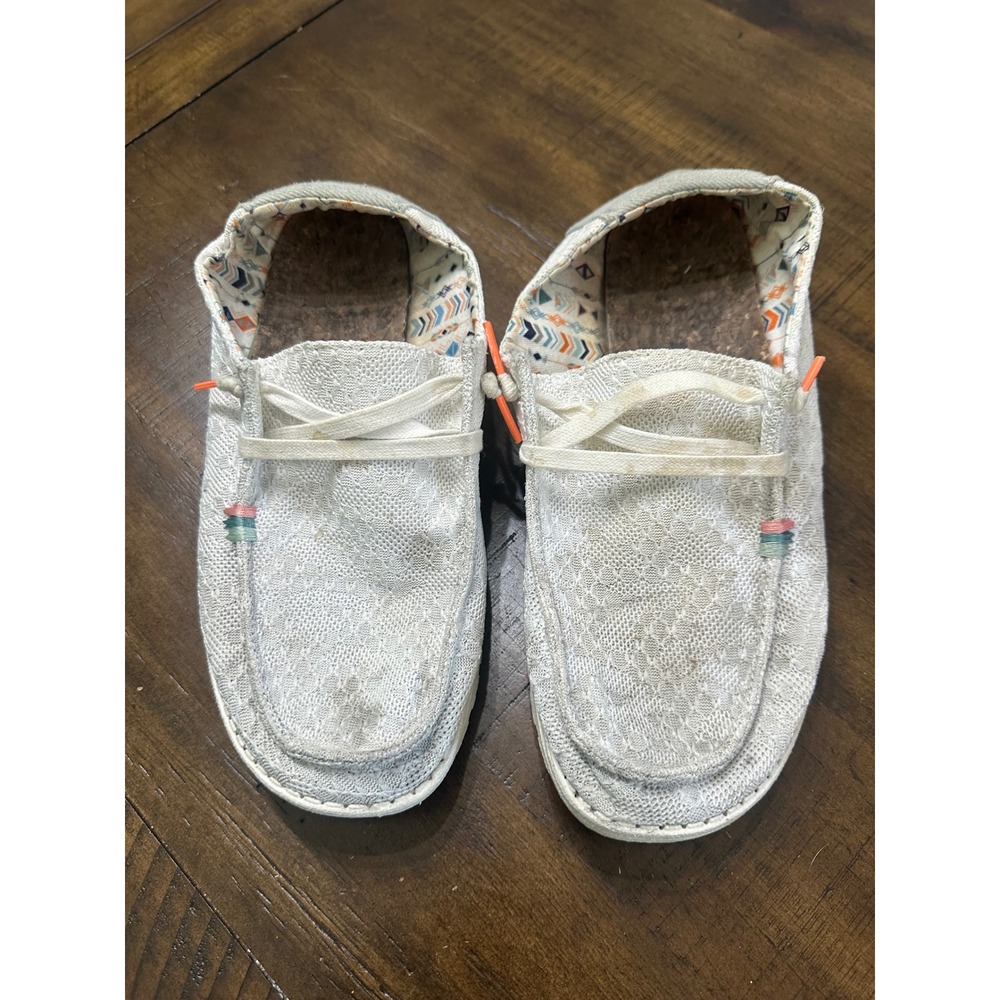 Hey Dude Wendy Boho White Crochet Lace Slip On Loafers Womens 9 121410164